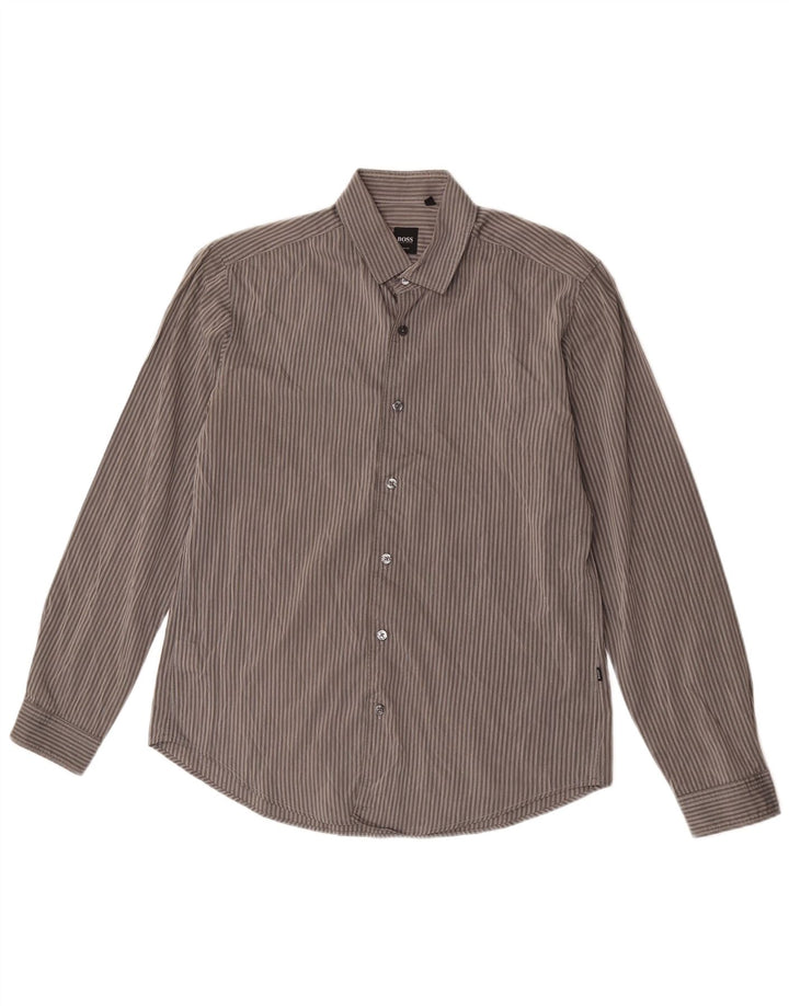 Koszula męska Hugo Boss Slim Fit Średnioszara bawełniana w prążki