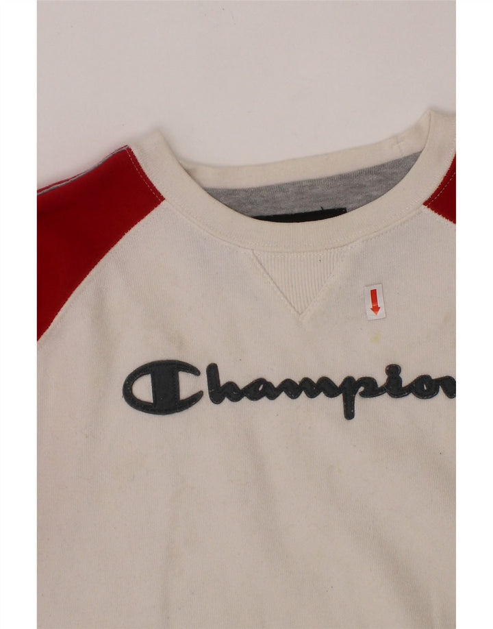 CHAMPION Boys Sweatshirt Jumper 9-10 Years Medium White Colourblock
