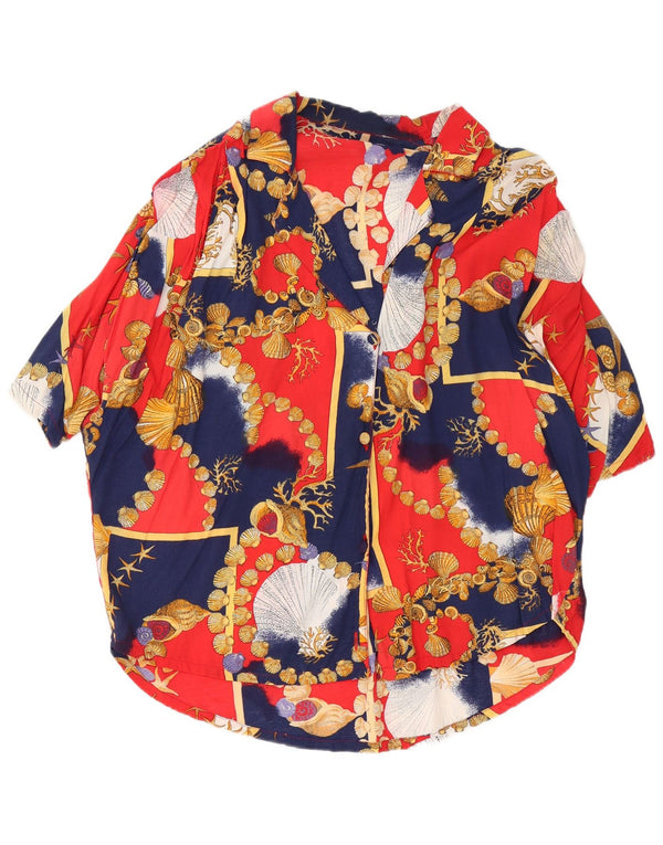 Vintage damska graficzna koszula z krótkim rękawem UK 18 XL, granatowa, z blokami kolorów
