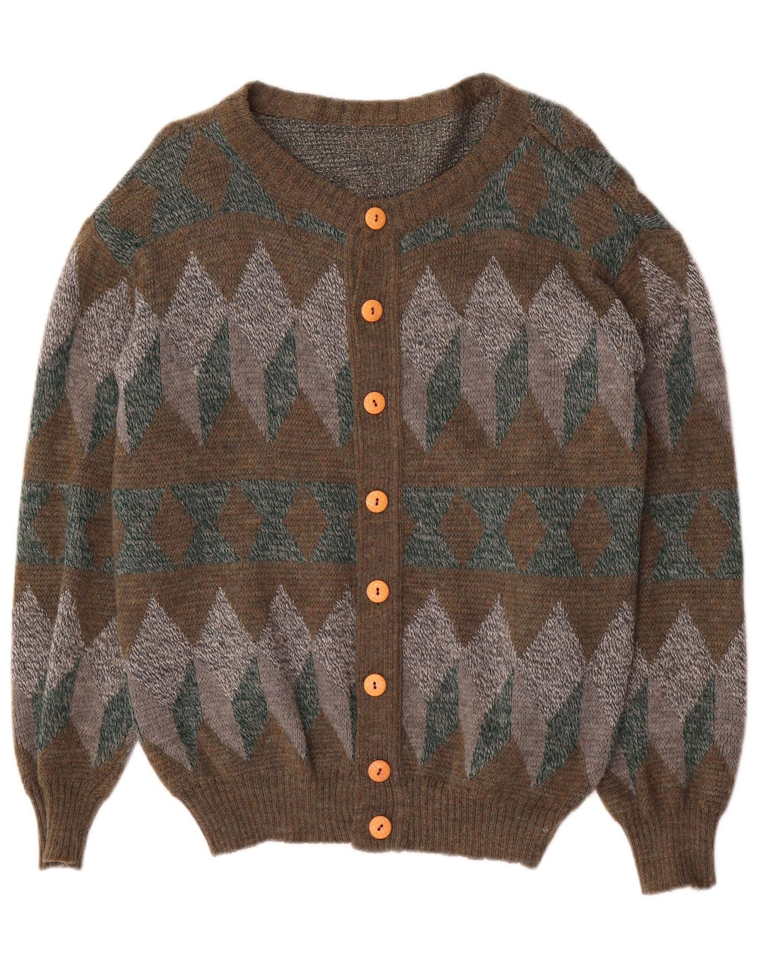 Męski sweter rozpinany VINTAGE, średni khaki, geometryczny