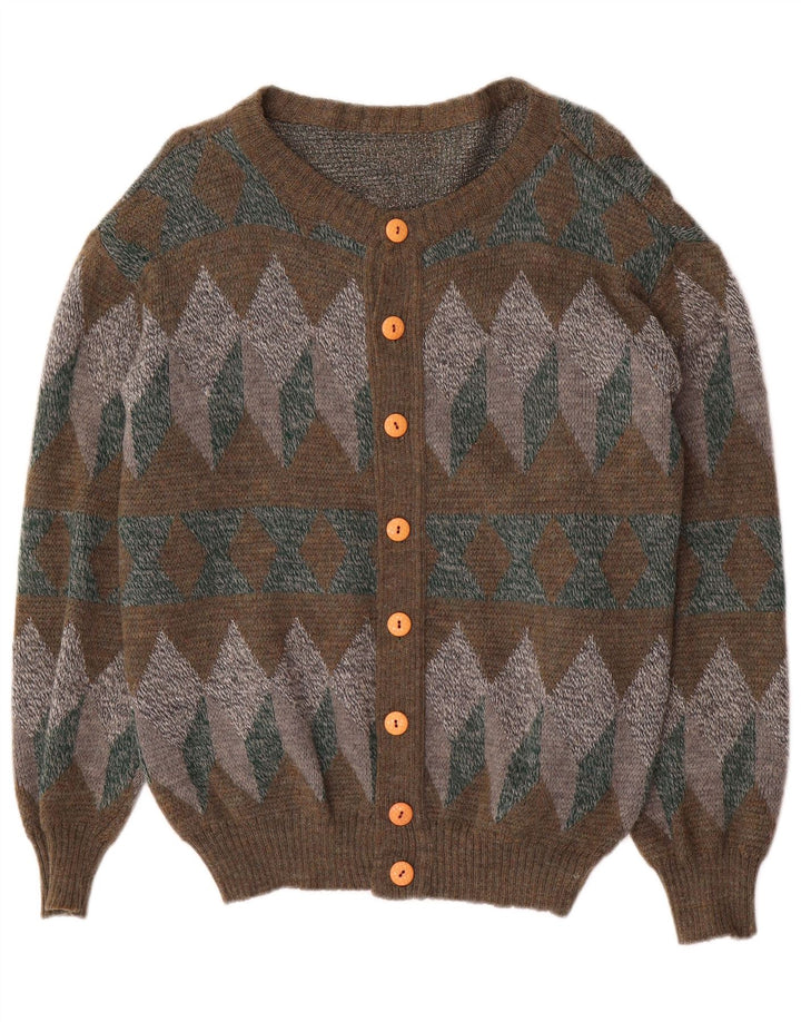 Męski sweter rozpinany VINTAGE, średni khaki, geometryczny