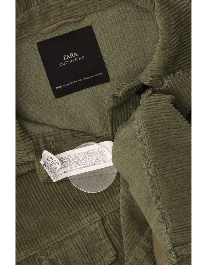 Damska, oversize'owa kurtka sztruksowa Zara UK 14, średnia, zielona bawełna