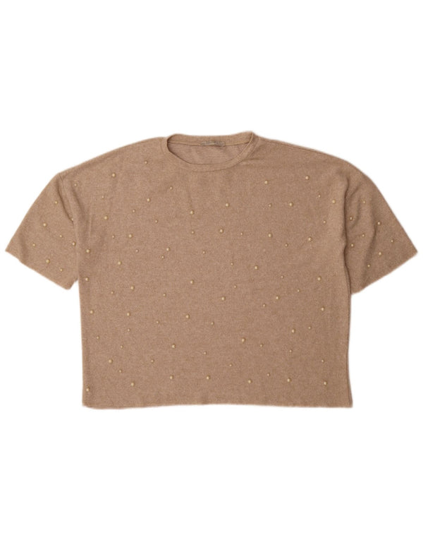 Zara Womens Trafaluc Oversized T-Shirt Top UK 10 Small Beige