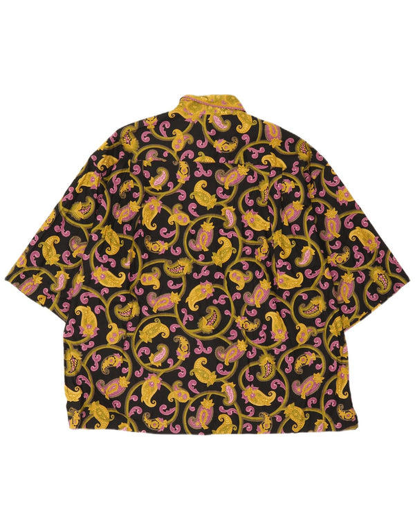 Vintage męska koszula z krótkim rękawem XL, czarna bawełniana paisley