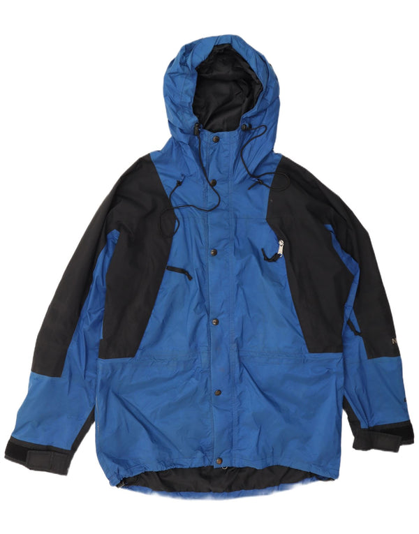 Męska kurtka przeciwdeszczowa z kapturem The North Face UK 40, duży niebieski nylon w bloki kolorów