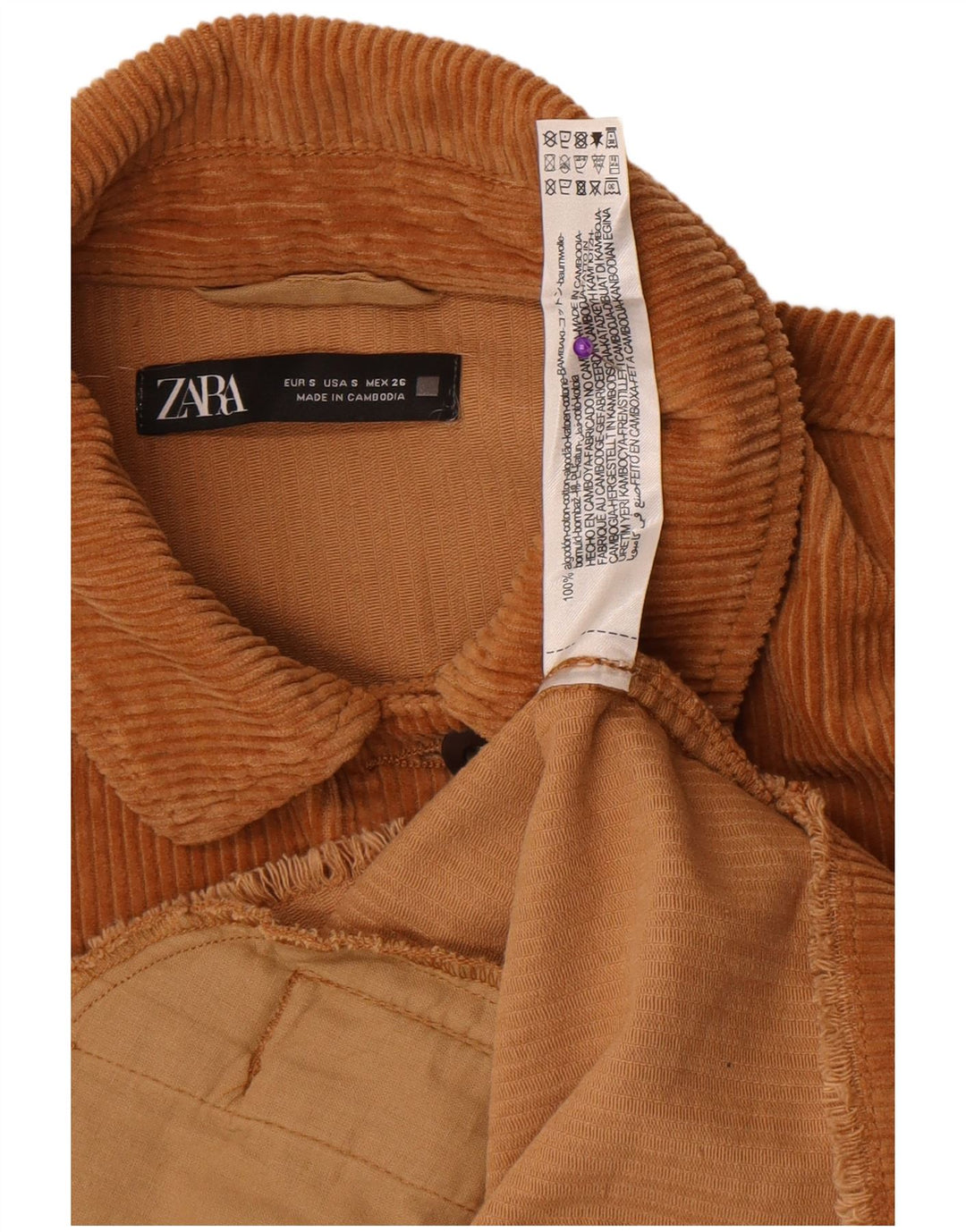 Damska, oversize'owa kurtka sztruksowa Zara UK 10, mała, brązowa, bawełniana