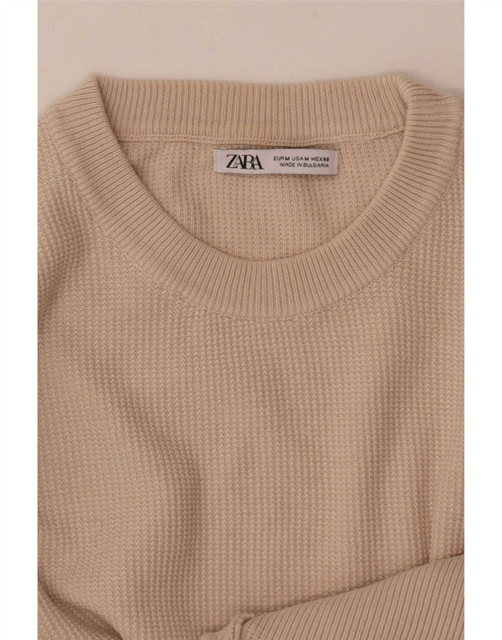 Męski sweter Zara z okrągłym dekoltem, średni beż