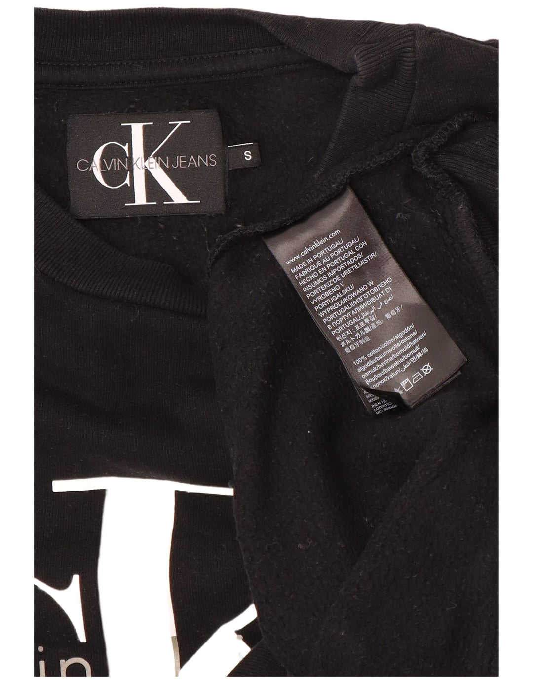CALVIN KLEIN JEANS Męski sweter z grafiką, mały, czarny, bawełniany