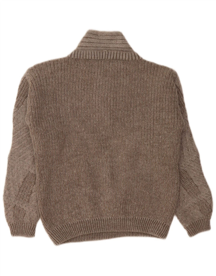 Sweter damski w stylu vintage z dekoltem w szpic UK 14 Średni szary geometryczny