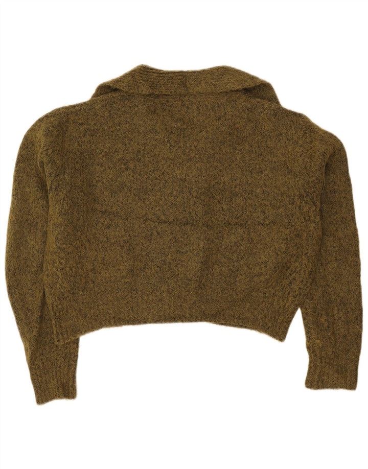 Damski sweter oversize Zara Crop Cardigan UK 14 Medium Khaki nakrapiany