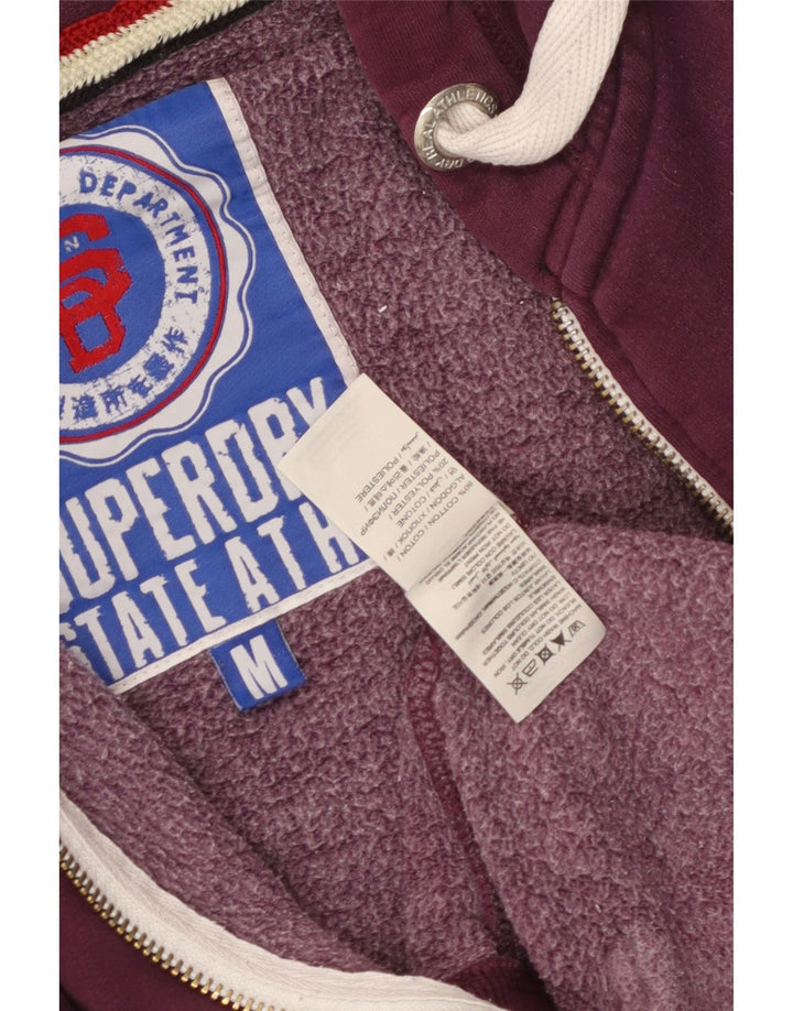 Damski sweter z kapturem Superdry z grafiką i zamkiem błyskawicznym, UK 14, średni bordowy, bawełniany
