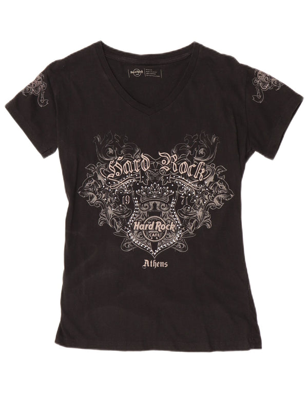Damska koszulka z grafiką Hard Rock Cafe Athens Graphic Top UK 12 Średnia czarna paisley