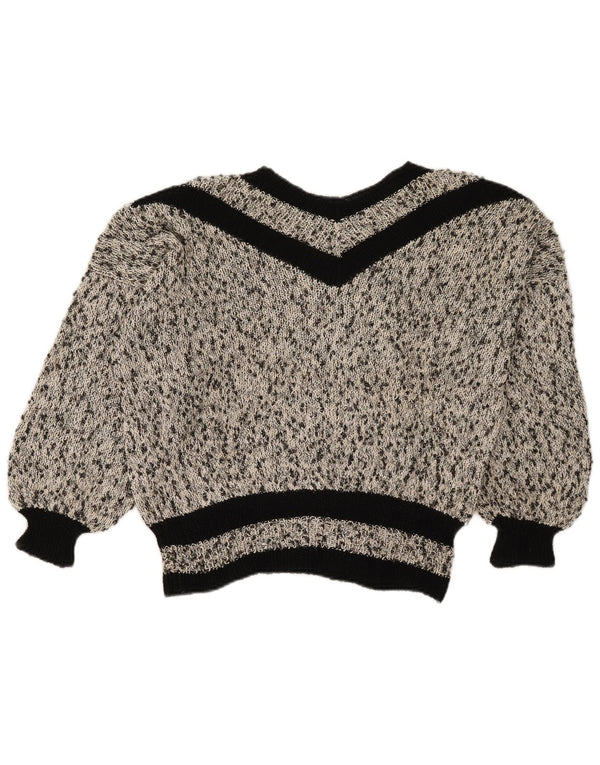 Vintage damski sweter z dekoltem w kształcie litery V, UK 18 XL, szary, nakrapiany