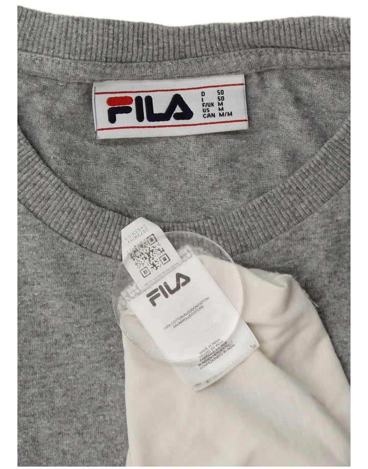 Męski T-shirt Fila z grafiką, bawełniany, średnioszary, z blokami kolorów