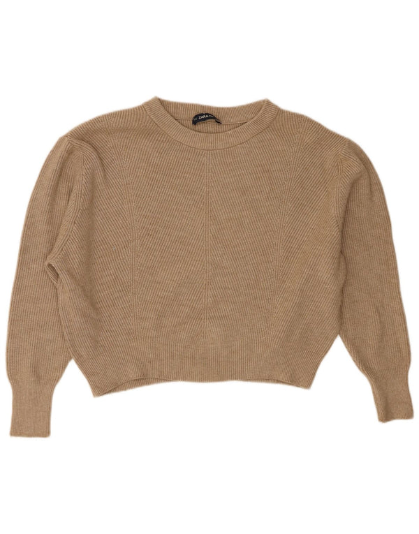 Damski sweter Zara Crop Oversize z dekoltem w łódkę UK 14 Średni brąz