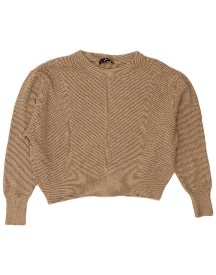 Damski sweter Zara Crop Oversize z dekoltem w łódkę UK 14 Średni brąz