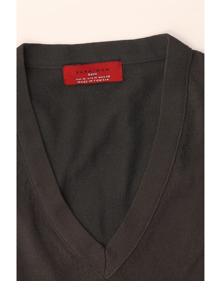 Męski sweter Zara z dekoltem w kształcie litery V, średnioszary