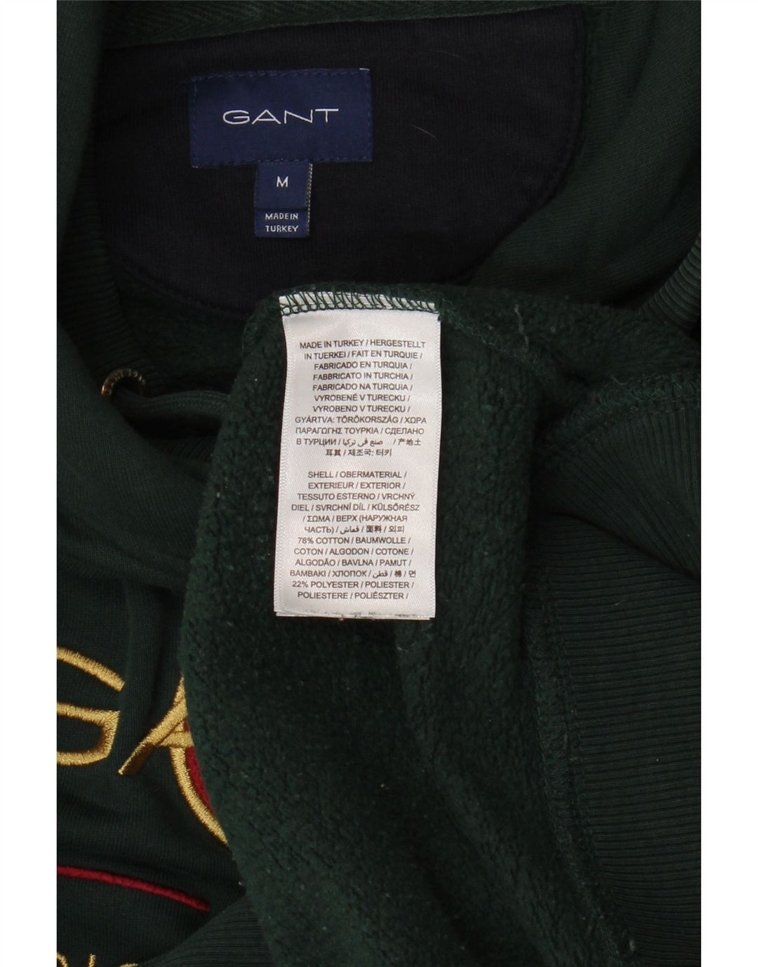 Męski sweter z kapturem i grafiką GANT, średniej wielkości, zielony, bawełniany