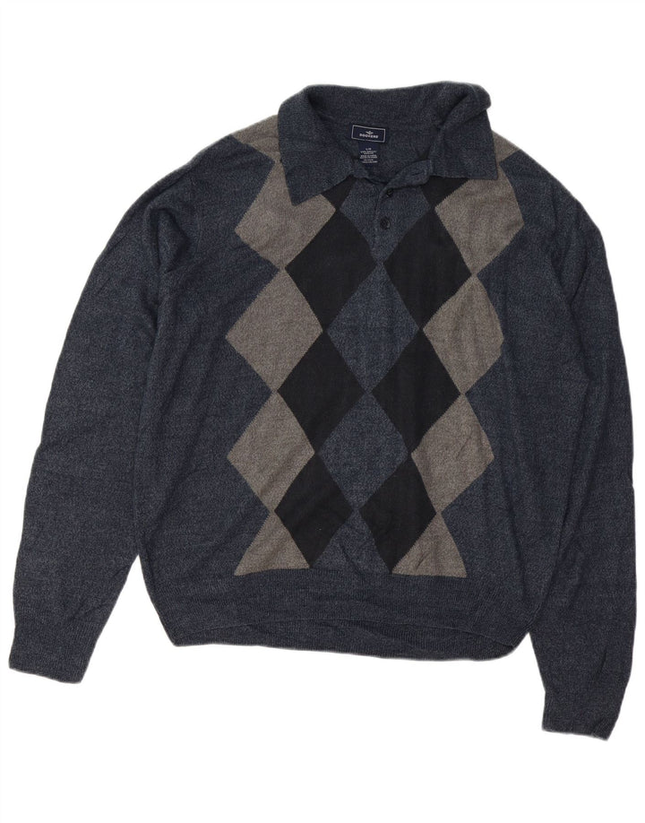 DOCKERS Męski sweter polo, duży, granatowy Argyle/Diament