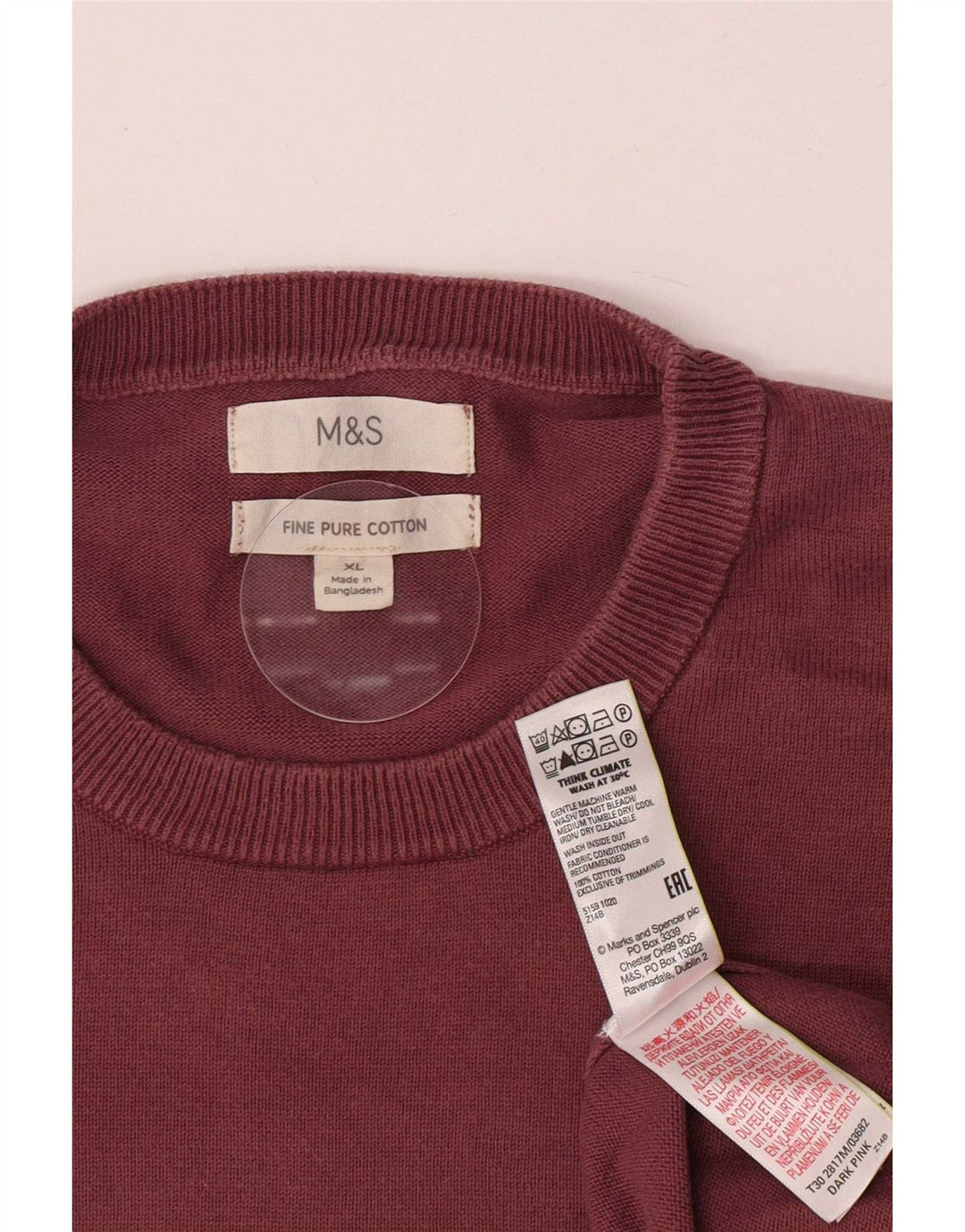 Marks & Spencer Męski sweter z okrągłym dekoltem XL, różowy, bawełniany