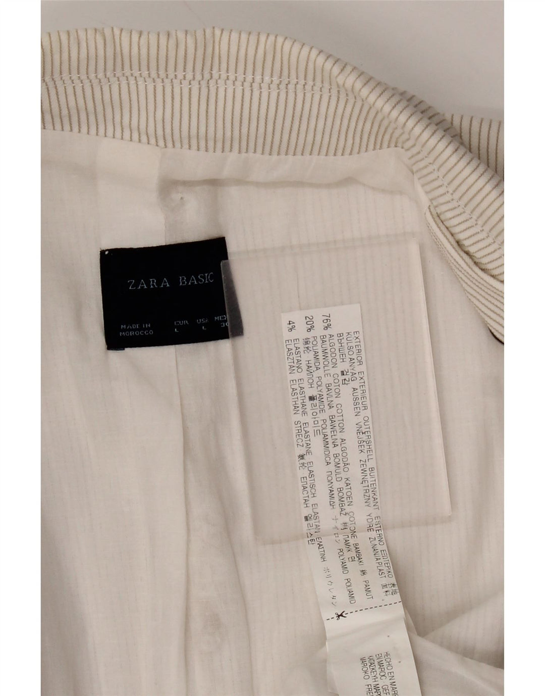 Damska marynarka Zara zapinana na 1 guzik UK 14, duża bawełna w prążki w kolorze złamanej bieli