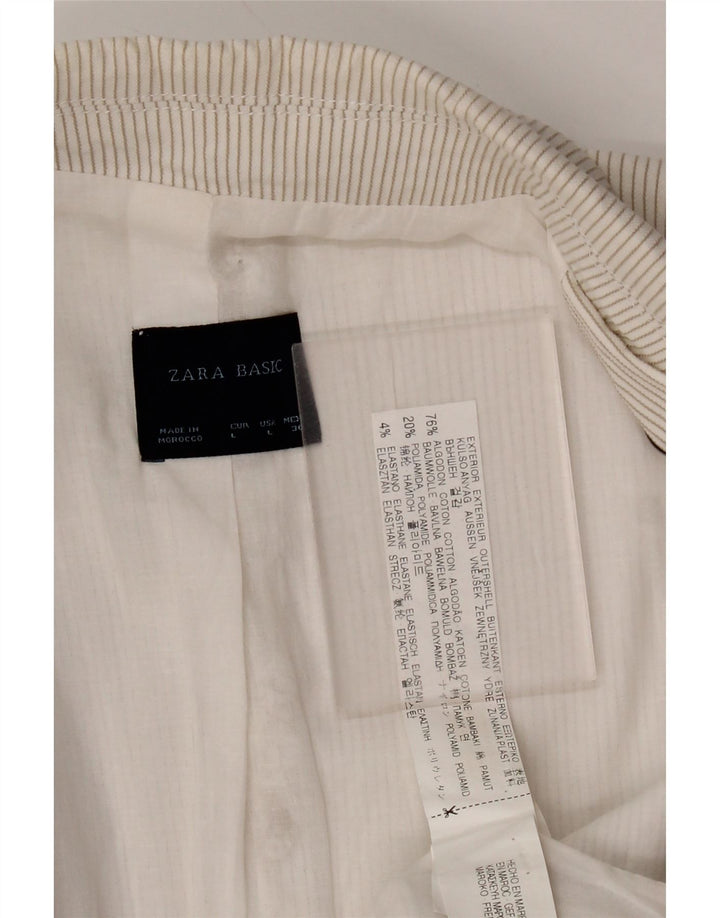 Damska marynarka Zara zapinana na 1 guzik UK 14, duża bawełna w prążki w kolorze złamanej bieli