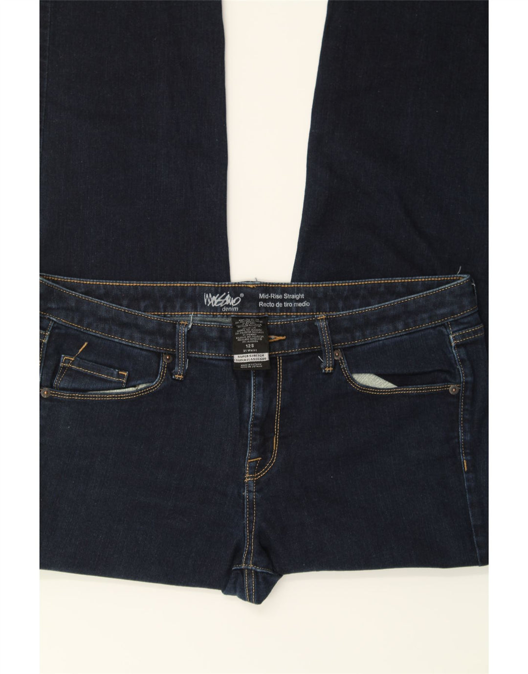 MOSSIMO Womens Mid Rise Straight Jeans US 12 Large W34 L28 Navy Blue Vintage Mossimo and Second-Hand Mossimo from Messina Hembry 