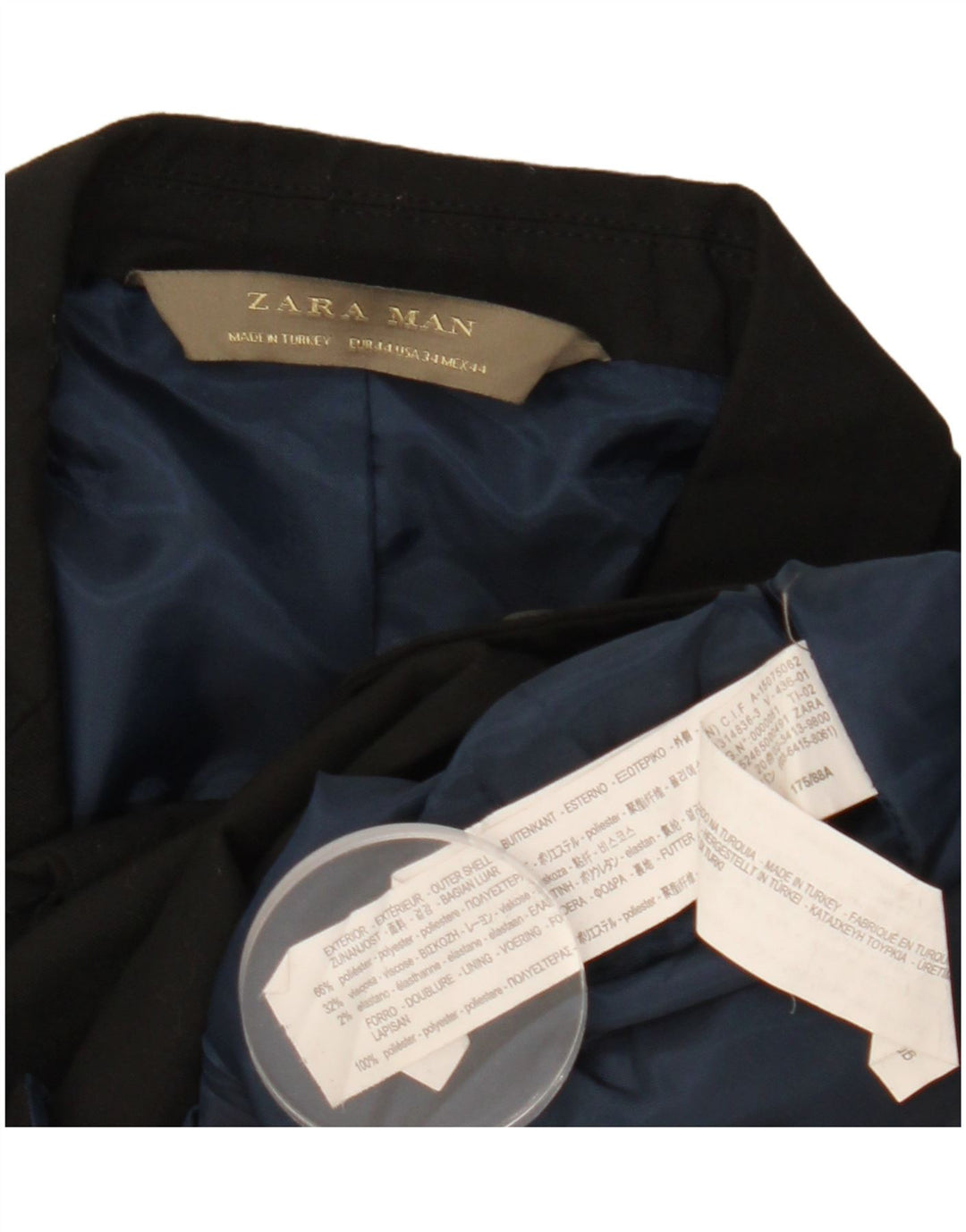 Męska marynarka Zara zapinana na 2 guziki EU 44 XS, czarny poliester