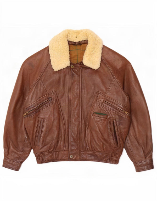 Marcos Mens Leather Jacket UK 42 XL Brown