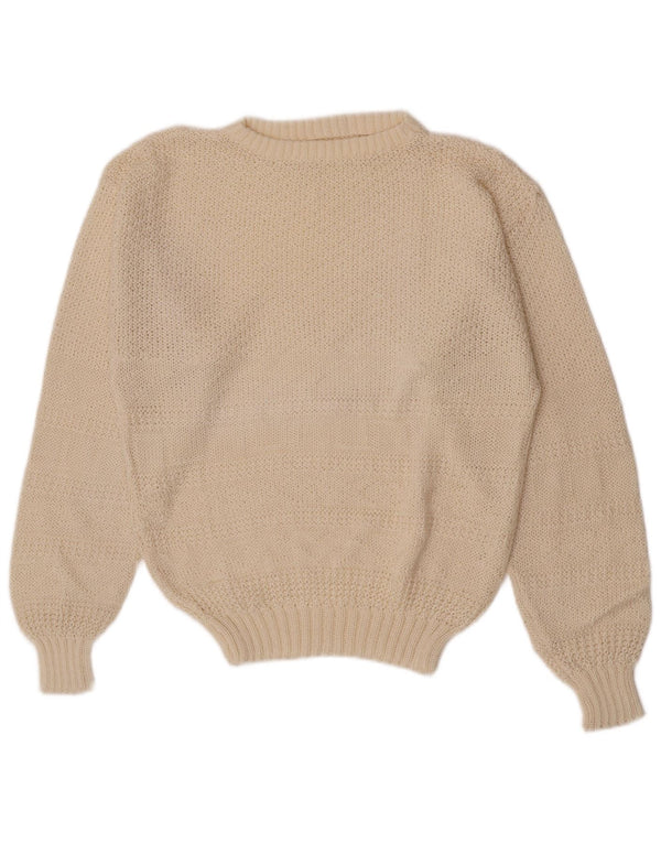 Sweter damski w stylu vintage o regularnym kroju z okrągłym dekoltem UK 12, średni złamanej bieli