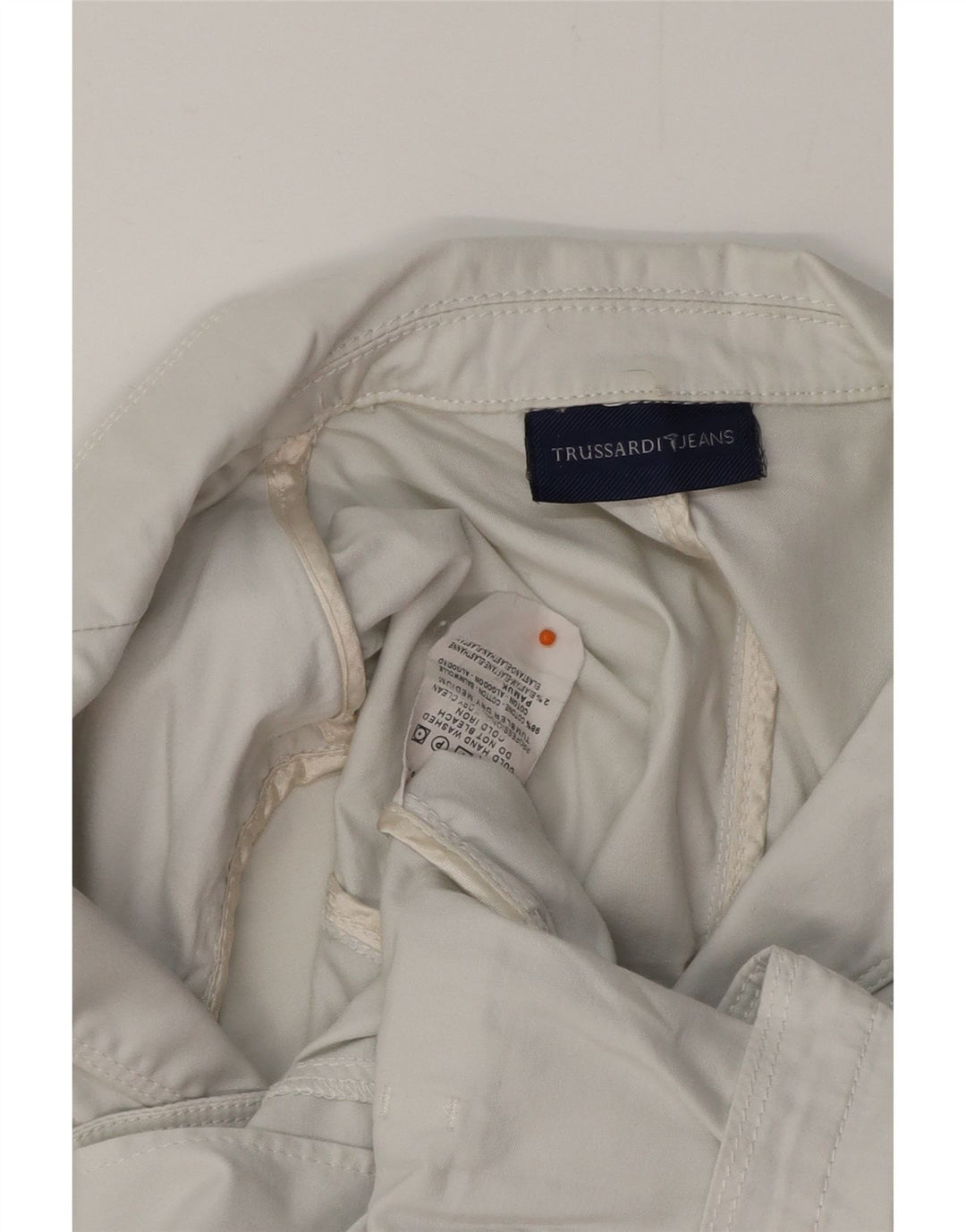 Damska marynarka TRUSSARDI zapinana na 3 guziki IT 40, mała, biała, bawełniana