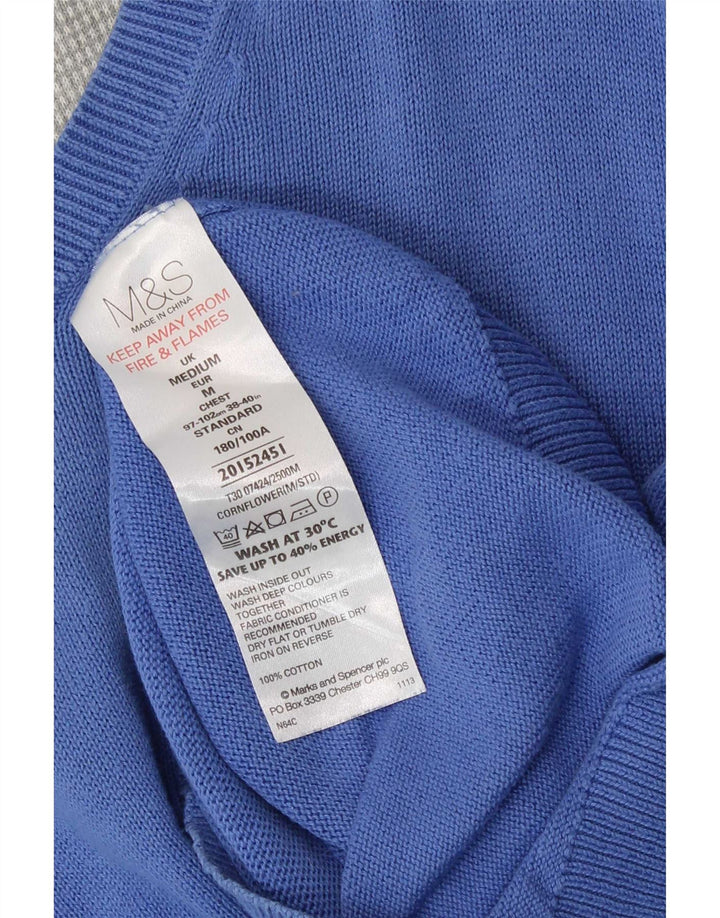 Marks & Spencer Męski sweter z dekoltem w kształcie litery V, średnioniebieski, bawełniany