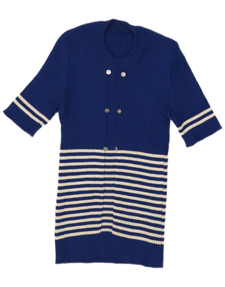 Sweter damski w stylu vintage z okrągłym dekoltem UK 12 w średnie niebieskie paski