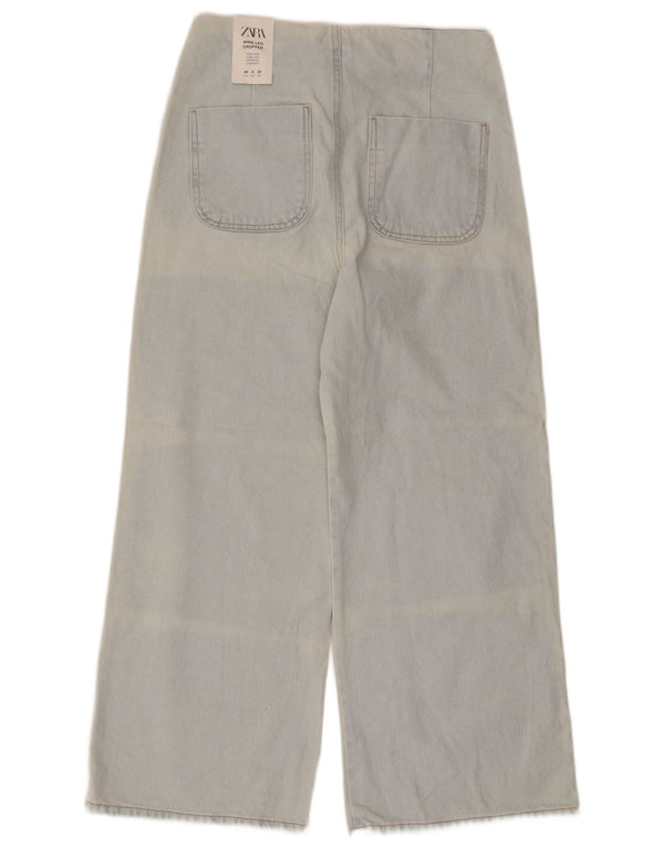 Damskie jeansy z szeroką nogawką Zara Acid Wash Crop EU 40 Medium W30 L26 Niebieska bawełna
