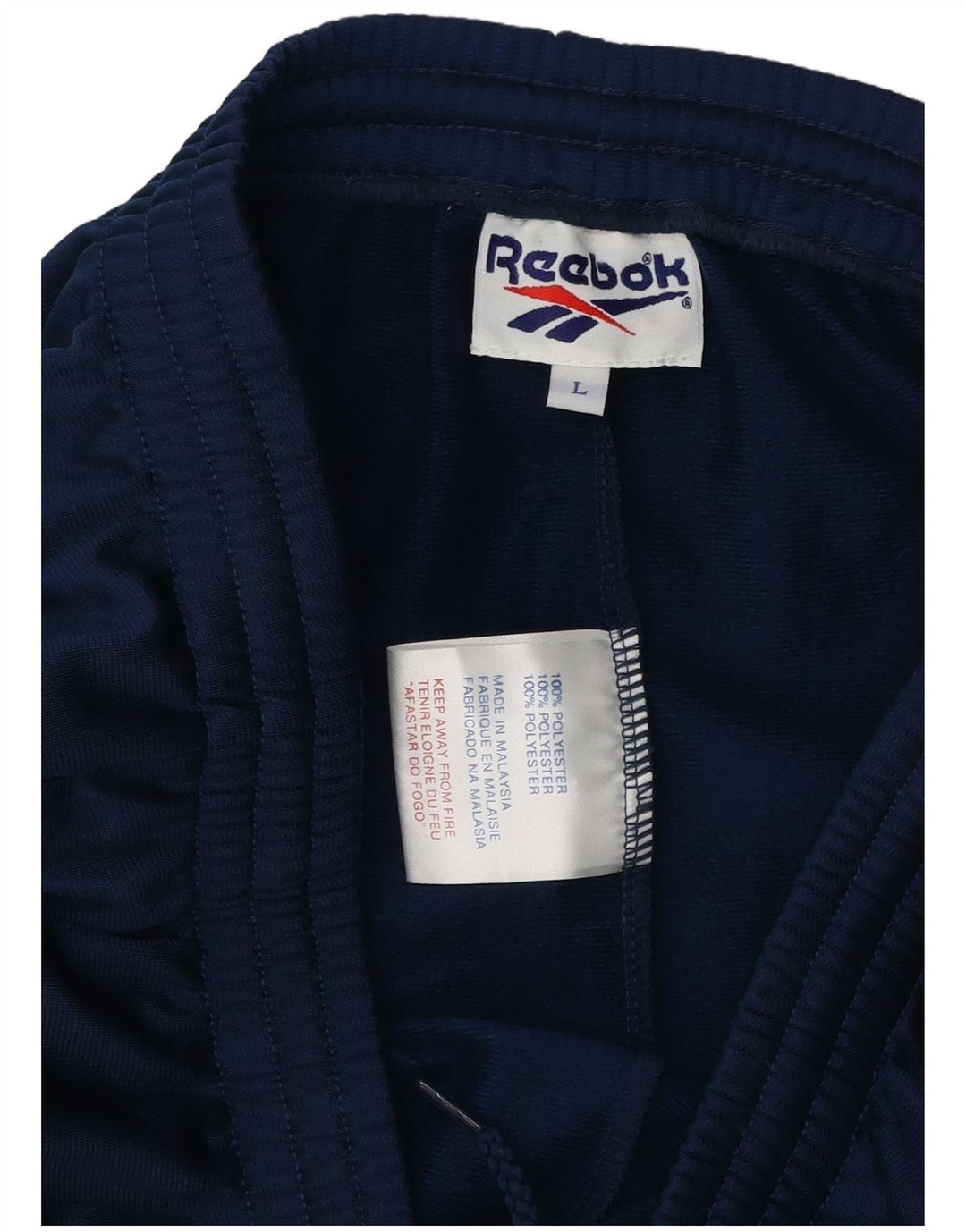 Męskie spodnie dresowe Reebok z grafiką, duże, granatowe, z poliestru