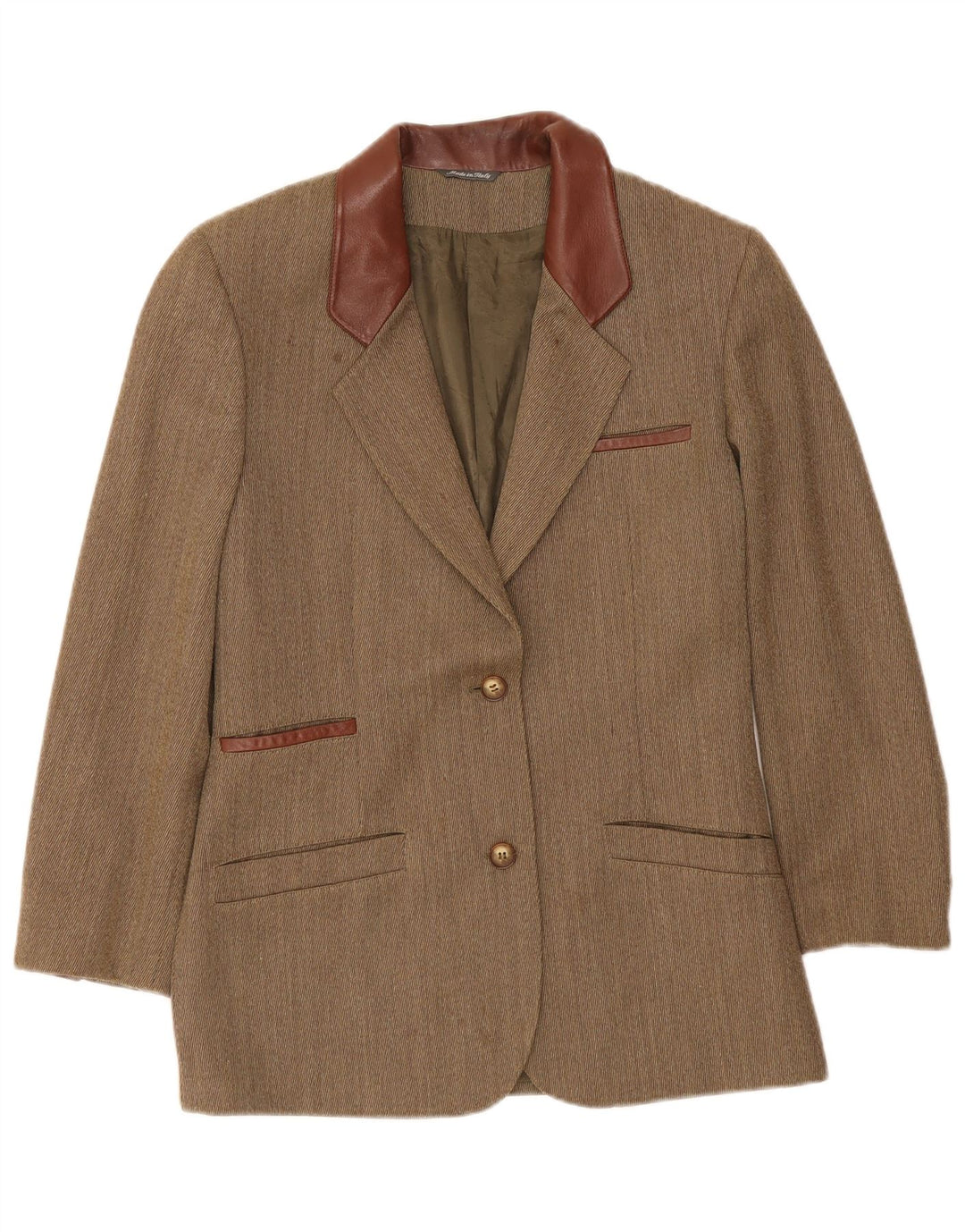 Vintage damska marynarka zapinana na 2 guziki UK 14, średnia khaki w jodełkę