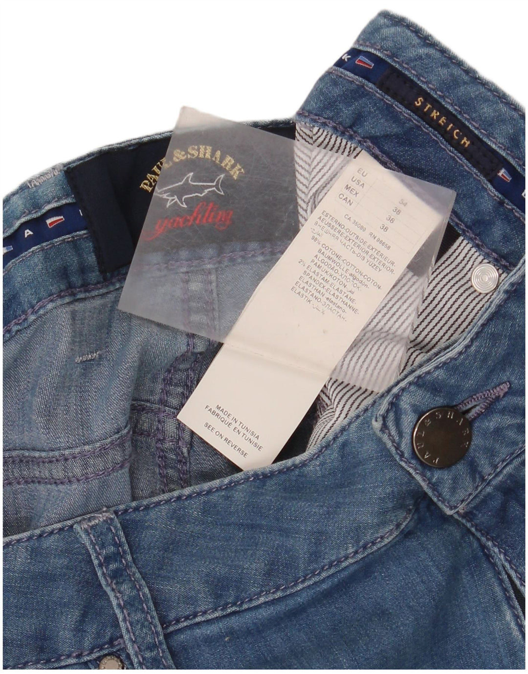 Męskie jeansy Paul & Shark ze stretchem W38 L33, niebieska bawełna