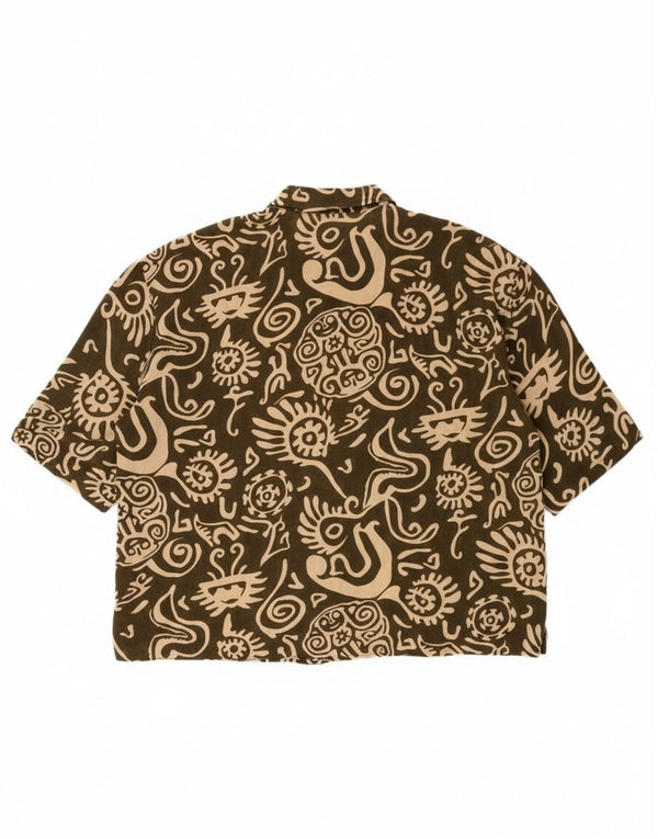 Vintage damska bluzka oversize w abstrakcyjnym wzorze UK 14 Medium Khaki