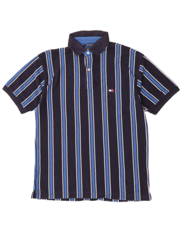 Tommy Hilfiger Mens Polo Shirt Small Navy Blue Striped Cotton