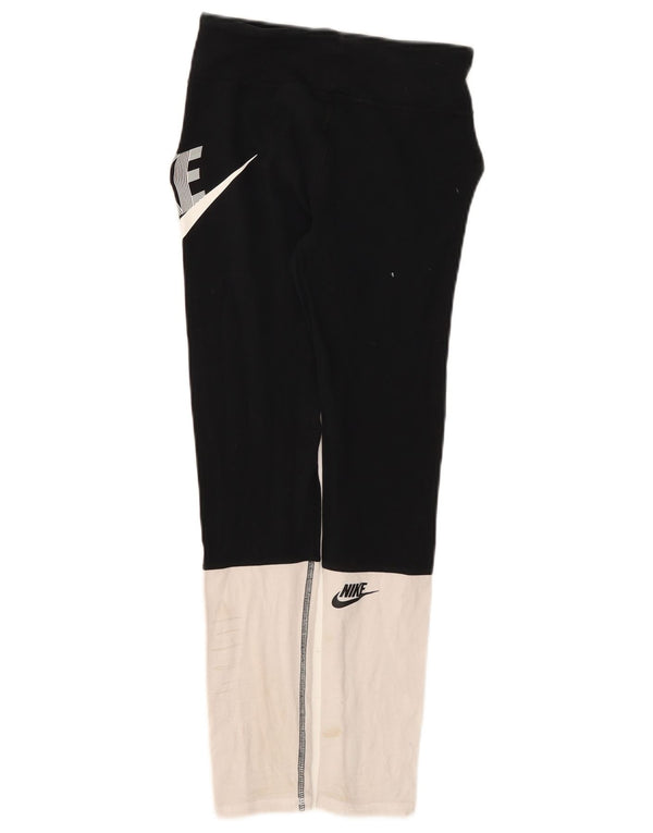 Dziewczęce legginsy z grafiką Nike w wieku 12–13 lat, duże, czarne, bawełniane z blokami kolorów