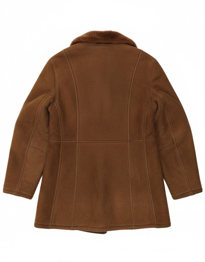 Vintage męska kurtka shearling z podwójnymi piersiami IT 54 2XL brązowa skóra