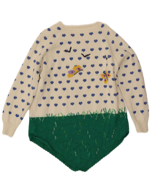 Vintage damski sweter z graficznym dekoltem w łódkę UK 18 XL, biały, blok kolorów
