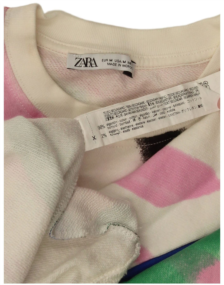 Damska bluza oversize Zara z grafiką UK 14, średnia, biała, w kwiaty