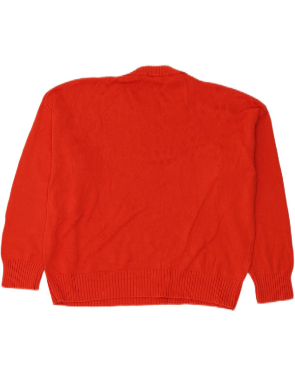 Damski sweter oversize Benetton z okrągłym dekoltem, UK 14, średni czerwony, bawełniany