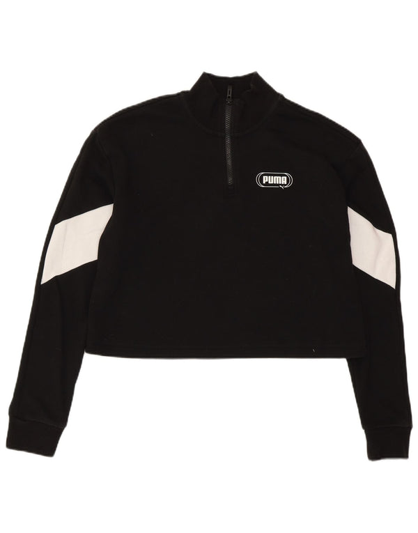 PUMA Womens Oversized Crop Sweatshirt Jumper UK 6 XS Black Colourblock