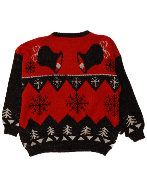 Męski sweter z okrągłym dekoltem w stylu VINTAGE XL, czerwony Fair Isle