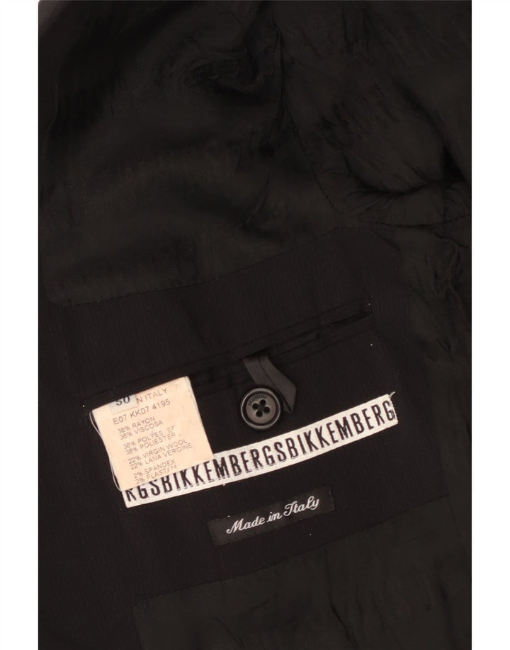 BIKKEMBERGS Męska marynarka zapinana na 2 guziki IT 50, duża, czarna wiskoza