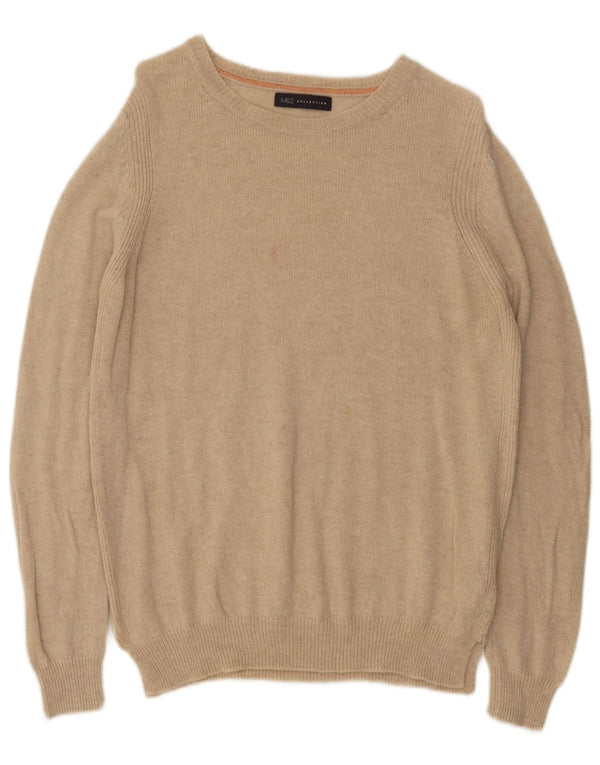 Marks & Spencer Damski sweter z dekoltem w łódkę, UK 14, duży, beżowy, wełniany