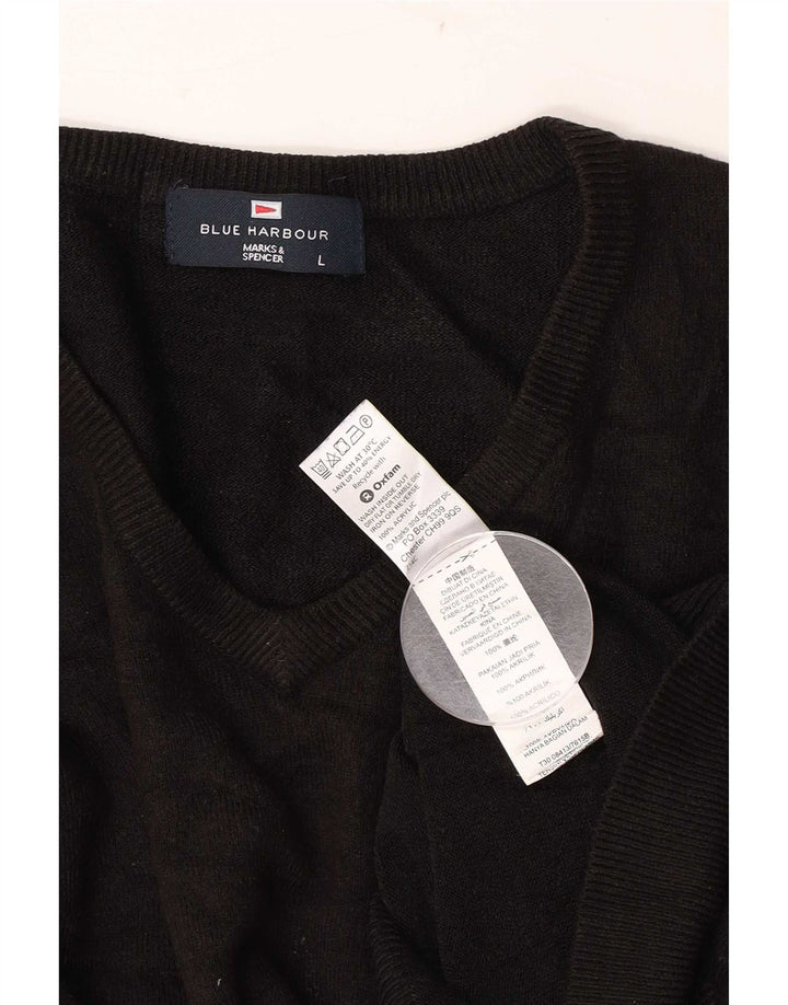 Męski sweter Marks & Spencer Blue Harbor z dekoltem w kształcie litery V, duży, czarny, akrylowy