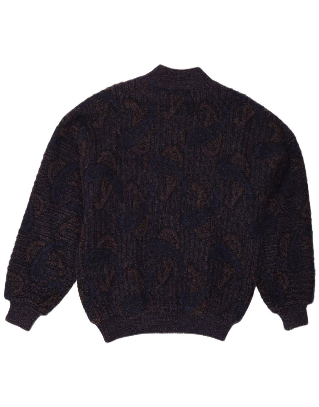 Sweter męski w stylu vintage IT 52, duży, granatowy, wełniany paisley